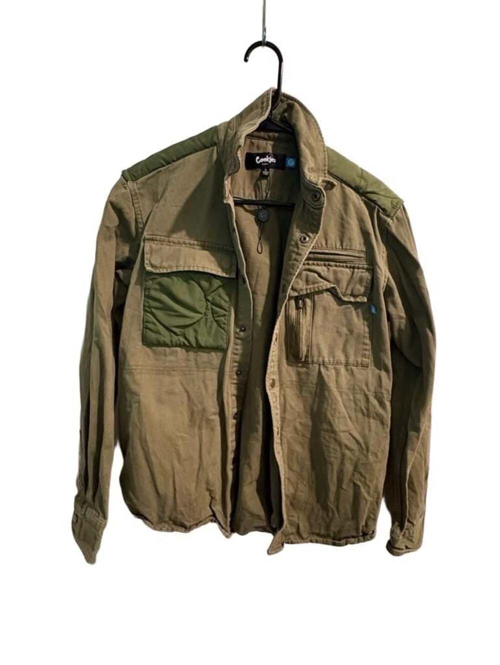 Cookies SF Men's Olive Green Military Utility Jacket with Quilted Details Size S